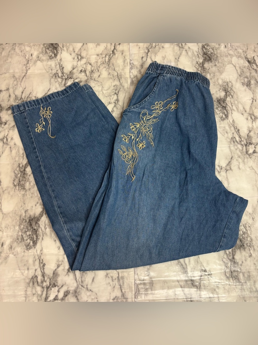 Vintage Blair Boutique 100% Cotton Embroidered Blue pull on Jeans Bloomers boho